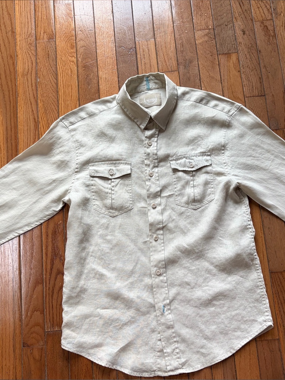 Bruno New York Long-Sleeve Button-Down Linen shirt in Light Beige